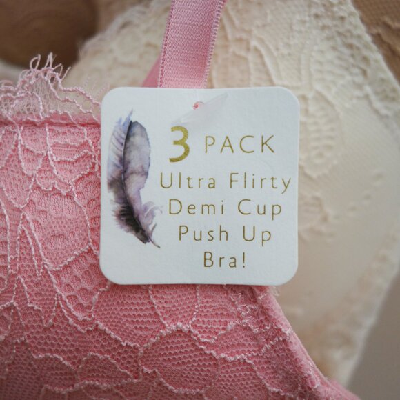 Jessica Simpson 3-Pack Lace Push up Bras Set Eyelash Pink Cream Beige (34C) NWT! - Picture 7 of 10